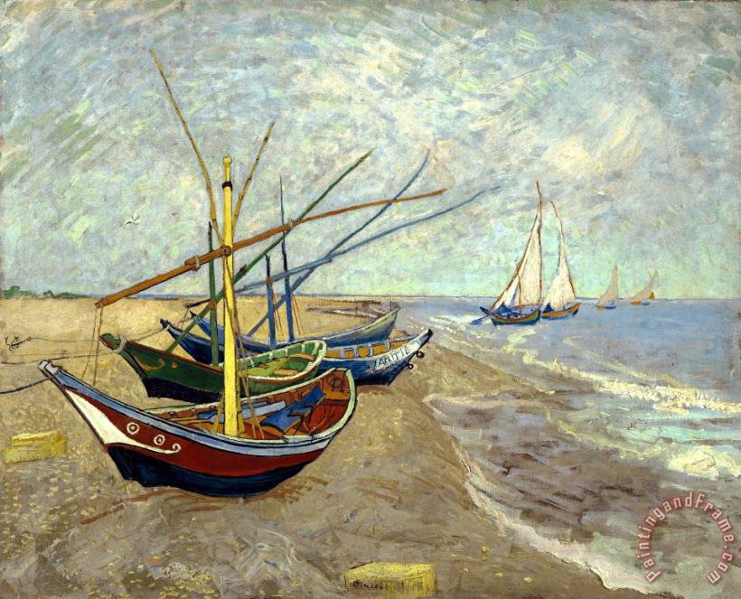 Vincent van Gogh Fishing Boats on The Beach at Les Saintes Maries De La Mer Art Painting