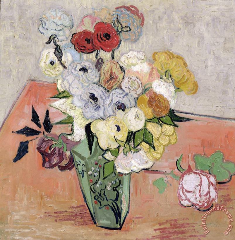 Japanese Vase With Roses And Anemones painting - Vincent van Gogh Japanese Vase With Roses And Anemones Art Print