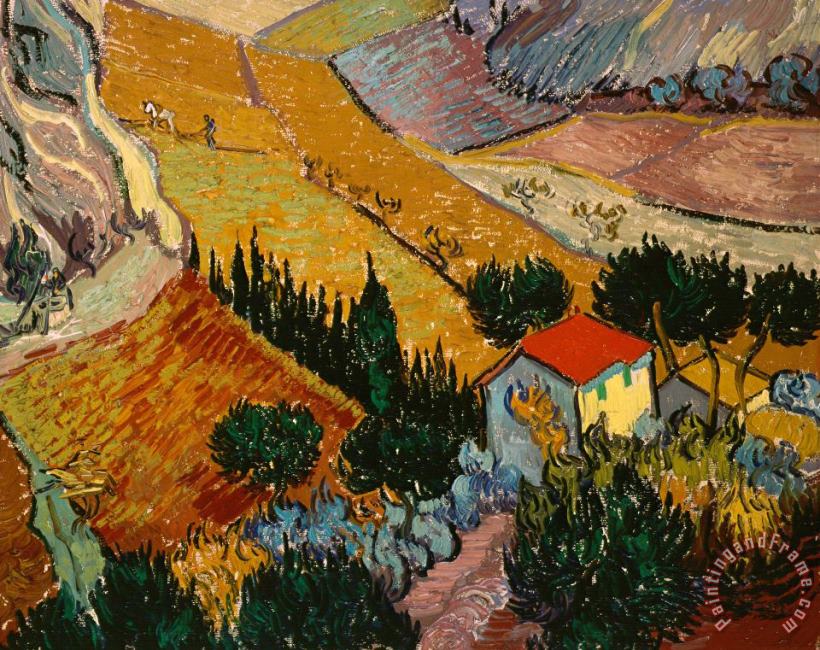 Vincent Van Gogh Landscape with House and Ploughman Art Painting