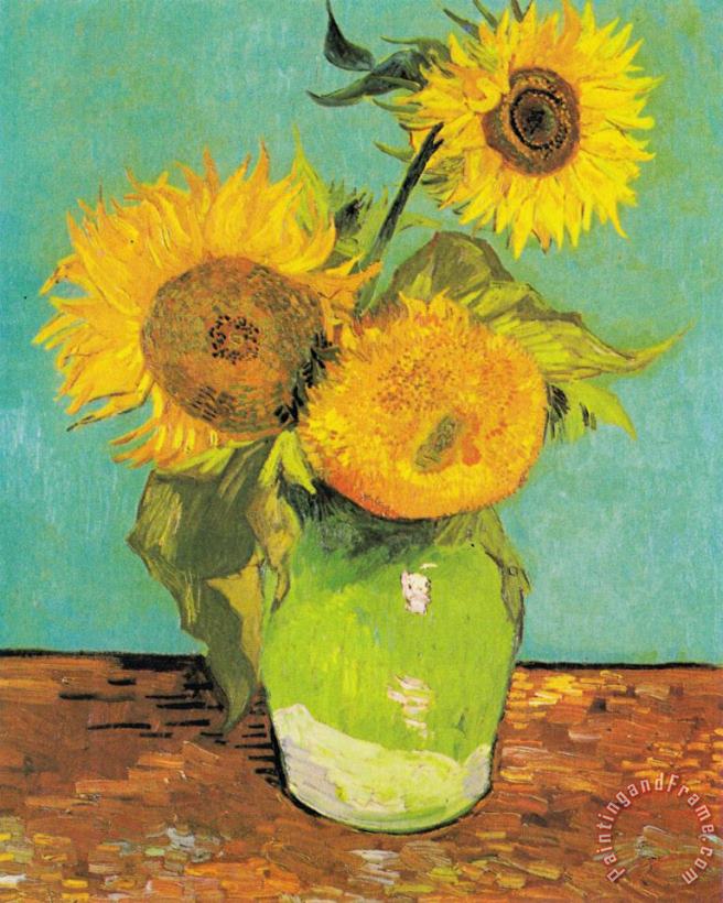 Three Sunflowers in a Vase painting - Vincent van Gogh Three Sunflowers in a Vase Art Print