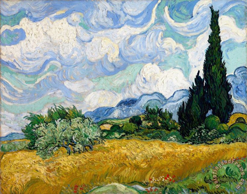 Wheat Field with Cypresses painting - Vincent van Gogh Wheat Field with Cypresses Art Print