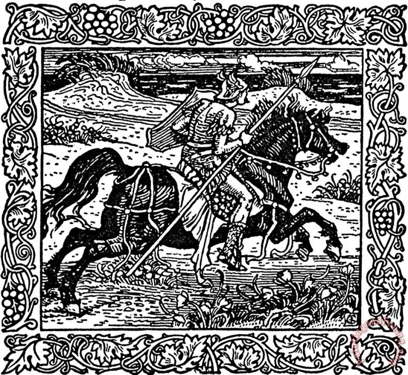 Knight On Horseback Illustration painting - Walter Crane Knight On Horseback Illustration Art Print
