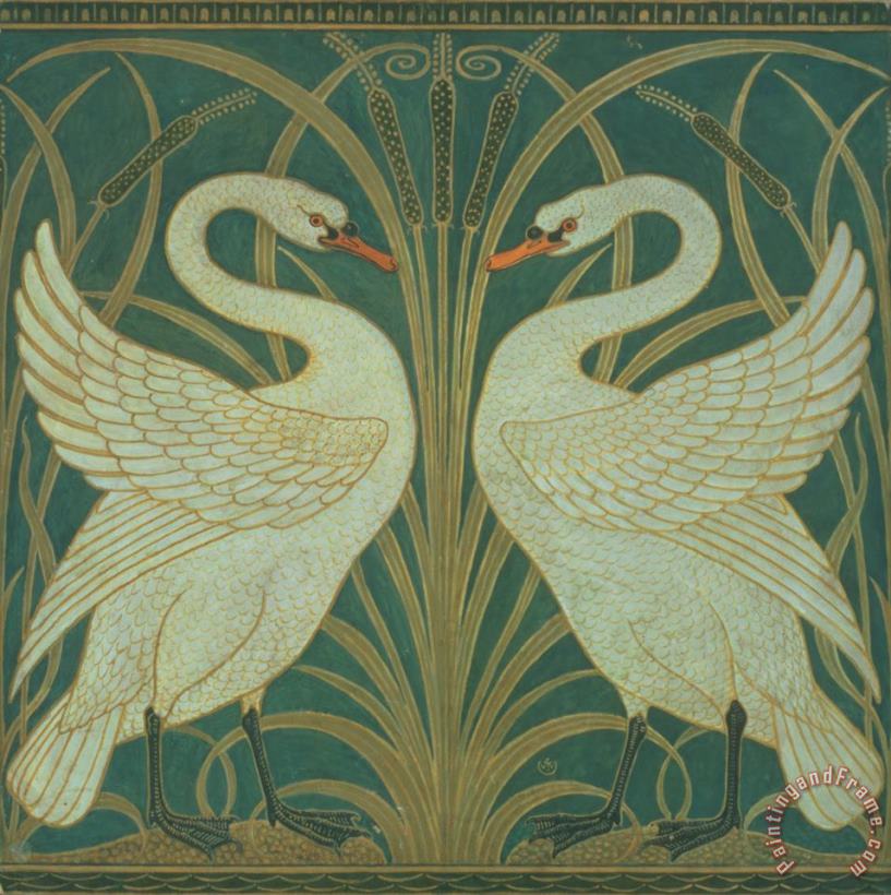 Wallpaper Design for panel of Swan Rush and Iris painting - Walter Crane Wallpaper Design for panel of Swan Rush and Iris Art Print