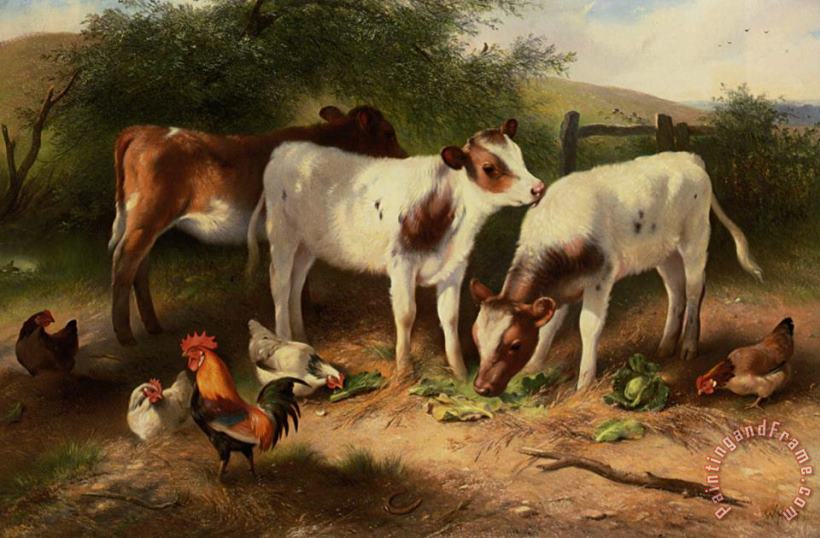 Farmyard painting - Walter Hunt Farmyard Art Print