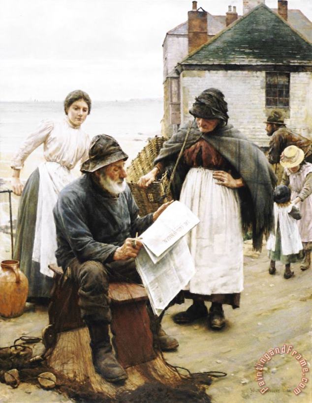 Walter Langley When The Boats Are Away Art Painting