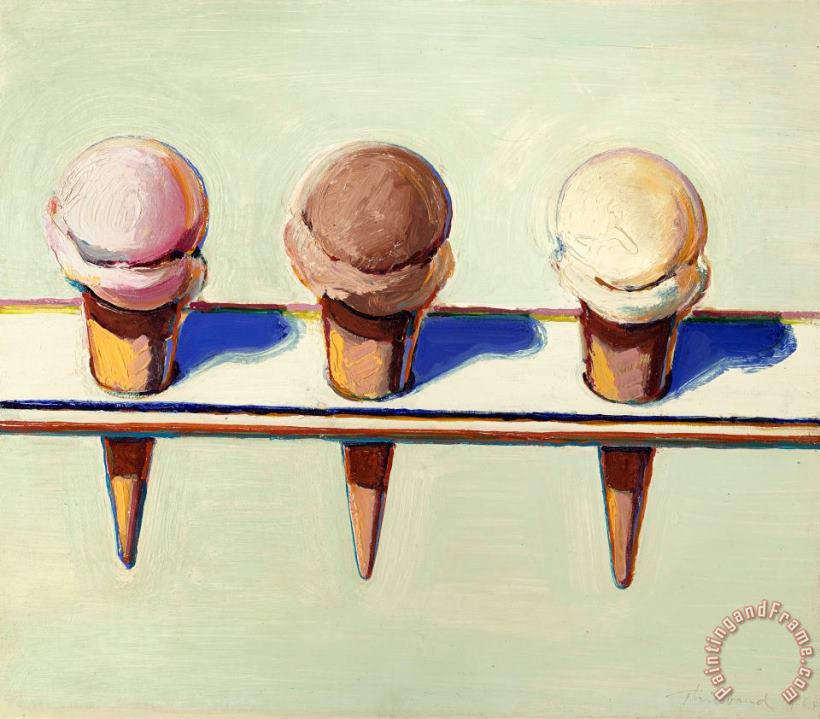 Three Cones, 1964 painting - Wayne Thiebaud Three Cones, 1964 Art Print