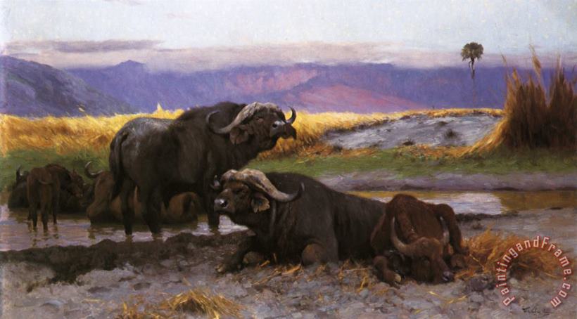 Wilhelm Kuhnert Buffalo Along The Riverbank Art Painting