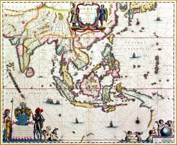 Willem Blaeu Antique map showing Southeast Asia and The East Indies