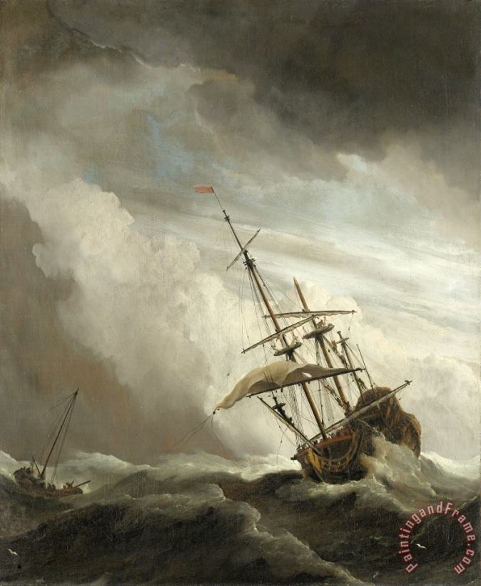 Willem van de Velde A Ship on The High Seas Caught by a Squall, Known As 'the Gust' Art Print