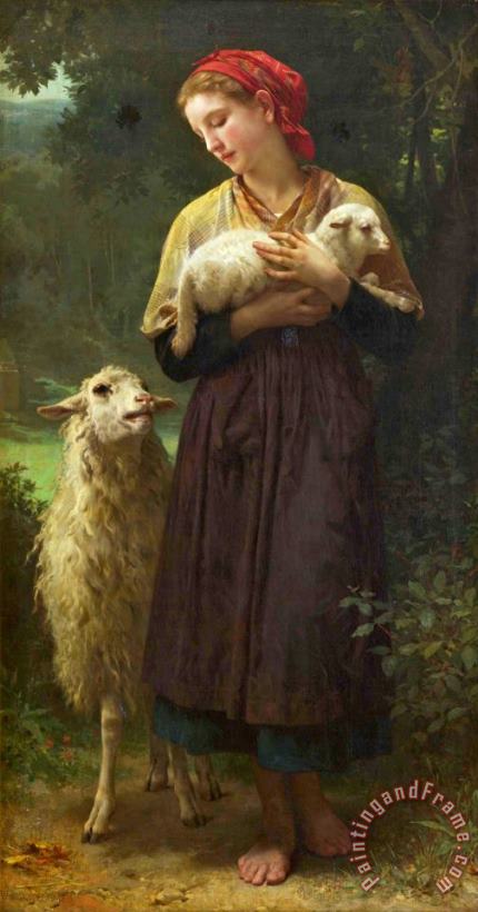 L'agneau Nouveau Ne (the Shepherdess) painting - William Adolphe Bouguereau L'agneau Nouveau Ne (the Shepherdess) Art Print