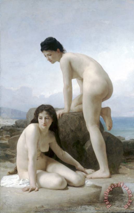 Les Deux Baigneuses (1884) painting - William Adolphe Bouguereau Les Deux Baigneuses (1884) Art Print