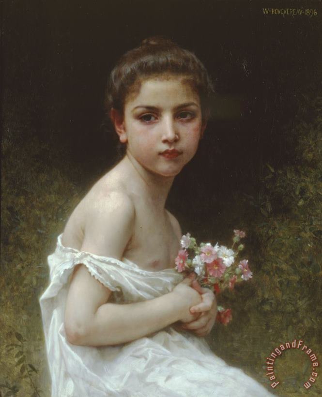 William Adolphe Bouguereau Little Girl with a Bouquet Art Print