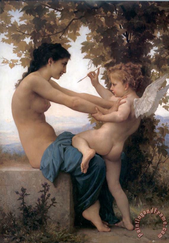 Young Girl Defending Herself Against Cupid painting - William Adolphe Bouguereau Young Girl Defending Herself Against Cupid Art Print