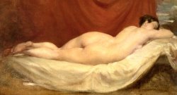 William Etty - Nude Lying On A Sofa Against A Red Curtain painting