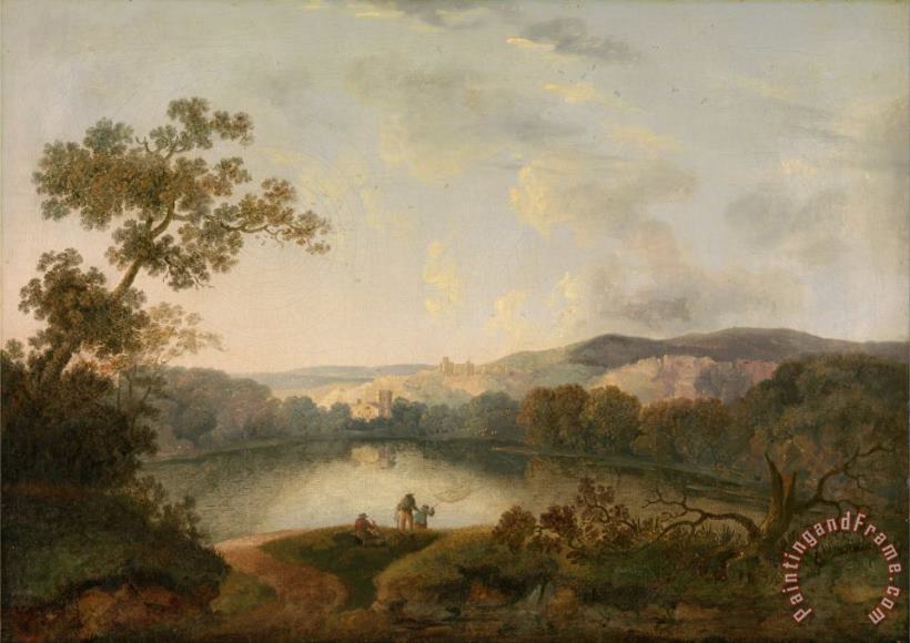 William Groombridge A View of a Lake with Fishermen Art Painting