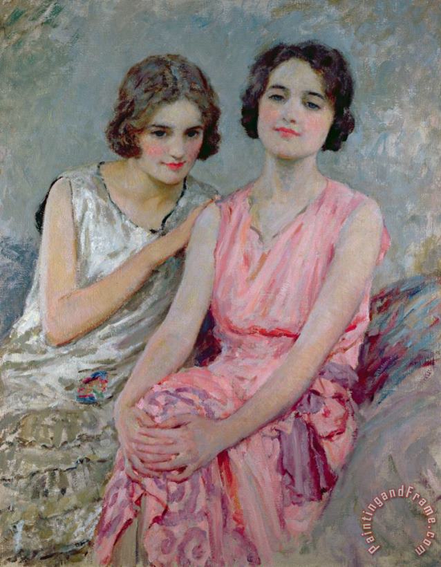 Two Young Women Seated painting - William Henry Margetson Two Young Women Seated Art Print