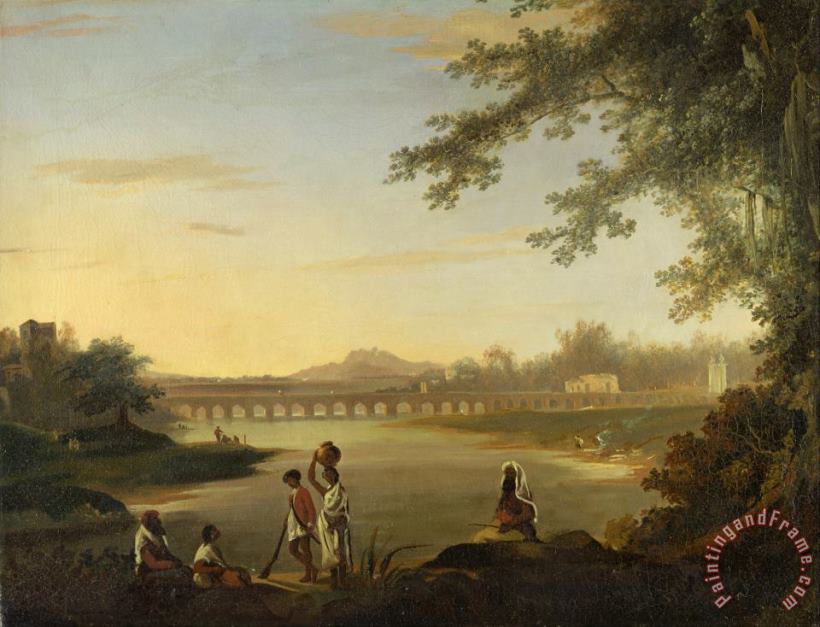 William Hodges The Marmalong Bridge, with a Sepoy And Natives in The Foreground Art Print