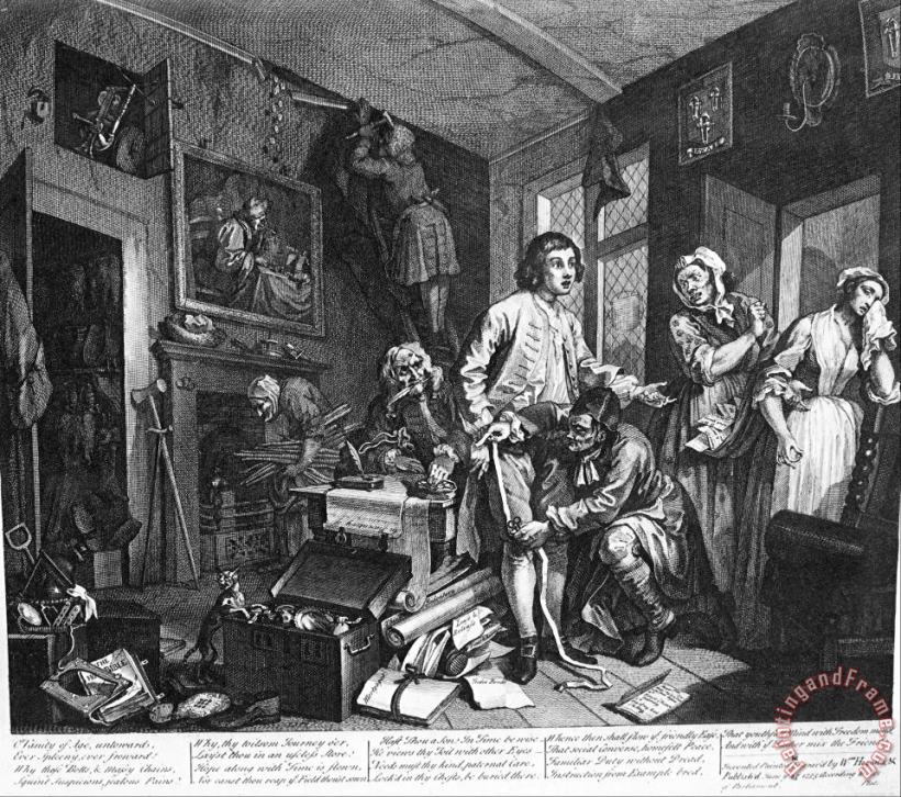 A Rake's Progress, Plate 1, The Young Heir Takes Possession of The Miser's Effects painting - William Hogarth A Rake's Progress, Plate 1, The Young Heir Takes Possession of The Miser's Effects Art Print