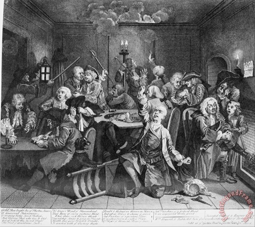 William Hogarth A Rake's Progress, Plate 6, Scene in a Gaming House Art Painting