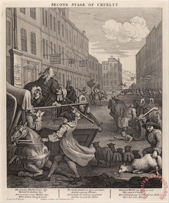The Second Stage of Cruelty Coachman Beating a Fallen Horse painting - William Hogarth The Second Stage of Cruelty Coachman Beating a Fallen Horse Art Print