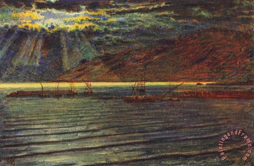 Fishingboats by Moonlight painting - William Holman Hunt Fishingboats by Moonlight Art Print