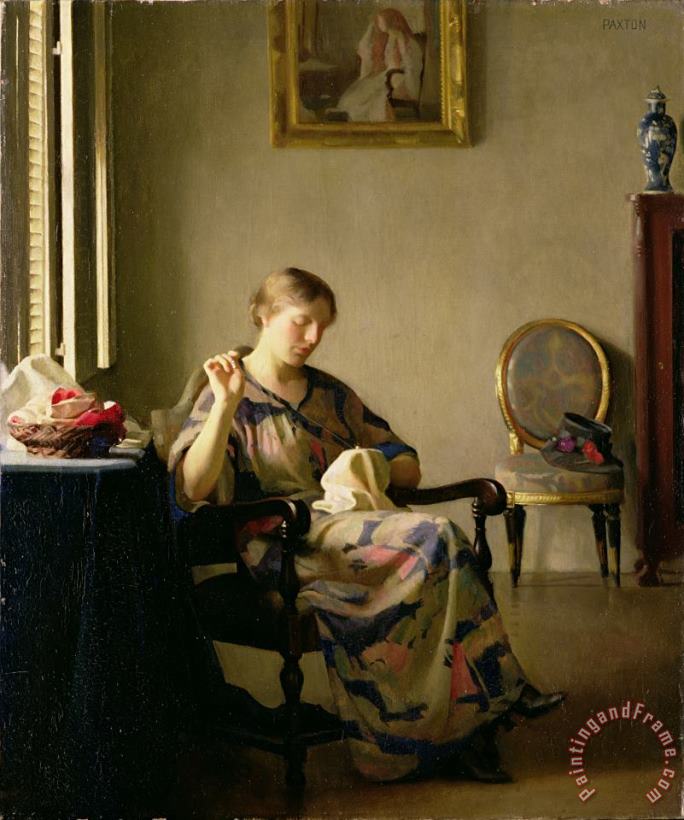William McGregor Paxton Woman Sewing Art Painting