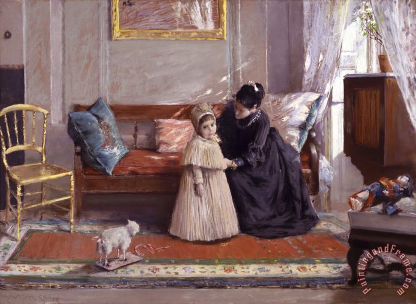 William Merritt Chase Mrs. Chase And Child (i'm Going to See Grandma) Art Painting
