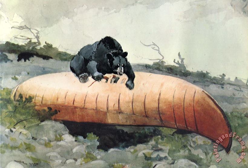 Winslow Homer Bear And Canoe Art Painting