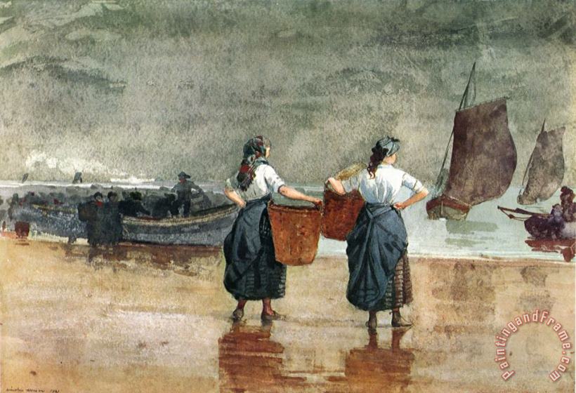Fisher Girls on The Beach, Tynemouth painting - Winslow Homer Fisher Girls on The Beach, Tynemouth Art Print