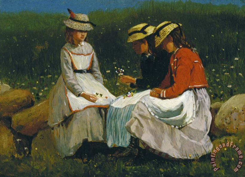 Girls in a Landscape painting - Winslow Homer Girls in a Landscape Art Print