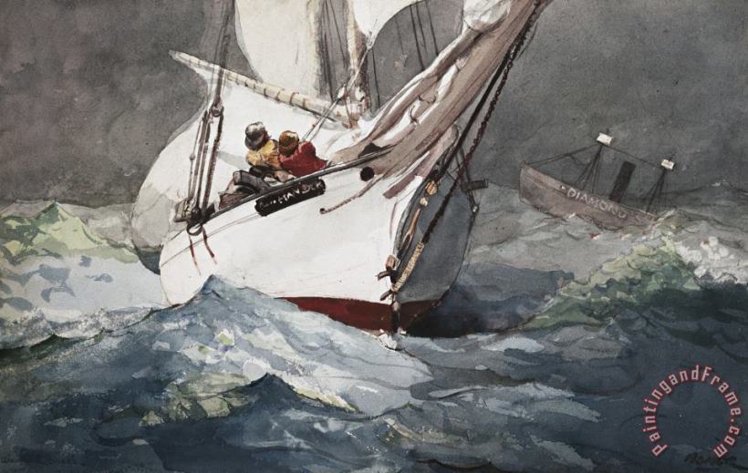 Winslow Homer Reefing Sails Around Diamond Shoals, Cape Hatteras Art Print
