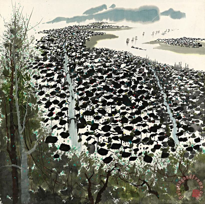 Wu Guanzhong A Little Coastal Town Art Print