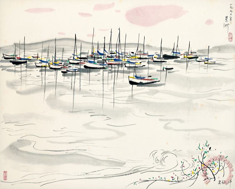 Wu Guanzhong A Seaside Scene of Singapore Art Painting