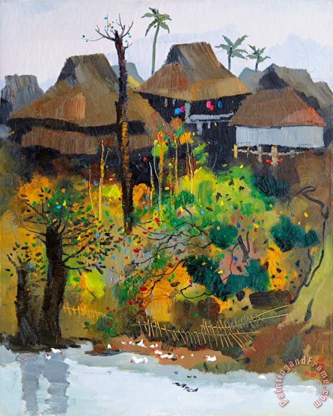 A Village of Xishuangbanna 西雙版納村寨 painting - Wu Guanzhong A Village of Xishuangbanna 西雙版納村寨 Art Print