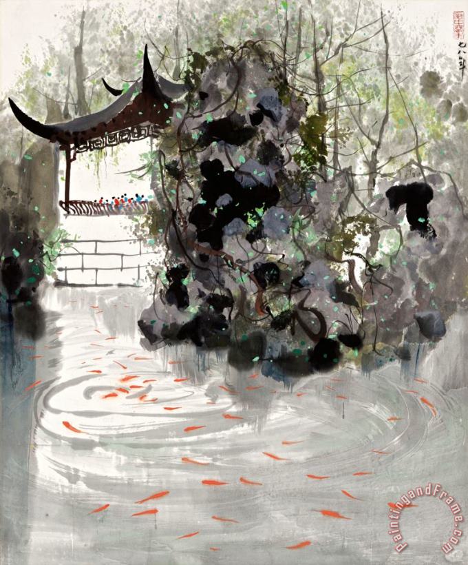 Wu Guanzhong Appreciating The Fish, 1978 Art Print