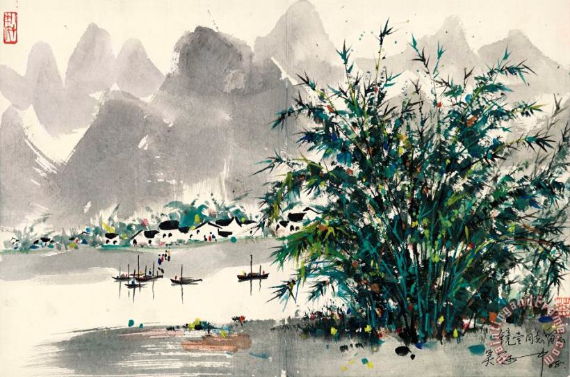 Wu Guanzhong Bamboo Grove by The River Art Painting