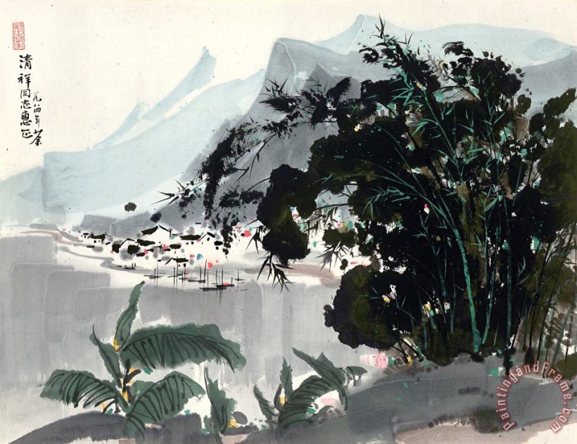 Bamboo Grove by The River, 1984 painting - Wu Guanzhong Bamboo Grove by The River, 1984 Art Print