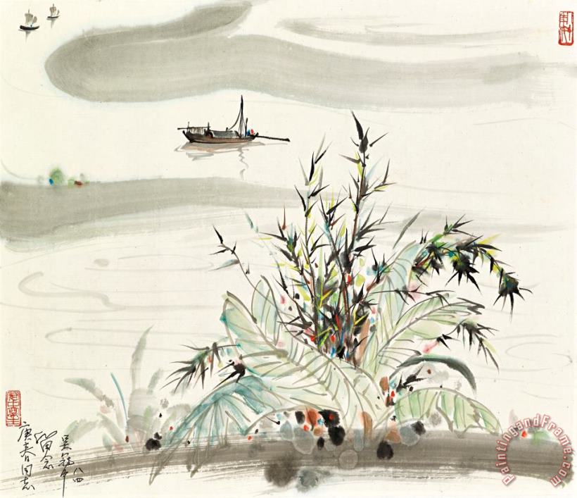 Wu Guanzhong Boating by The Shore Art Painting