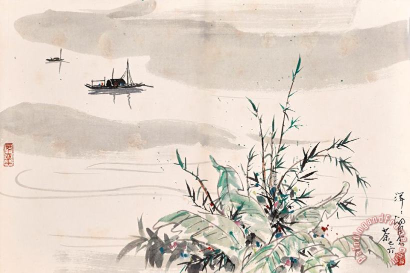 Boating in Spring painting - Wu Guanzhong Boating in Spring Art Print