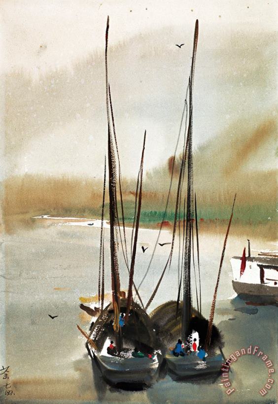 Boats, 1974 painting - Wu Guanzhong Boats, 1974 Art Print