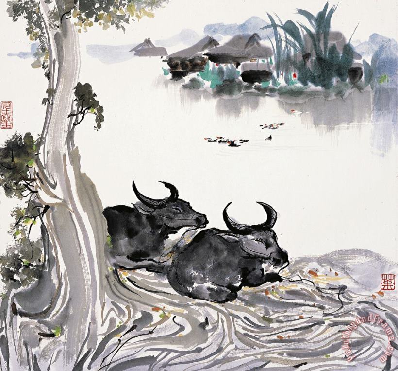 Wu Guanzhong Bull Art Painting