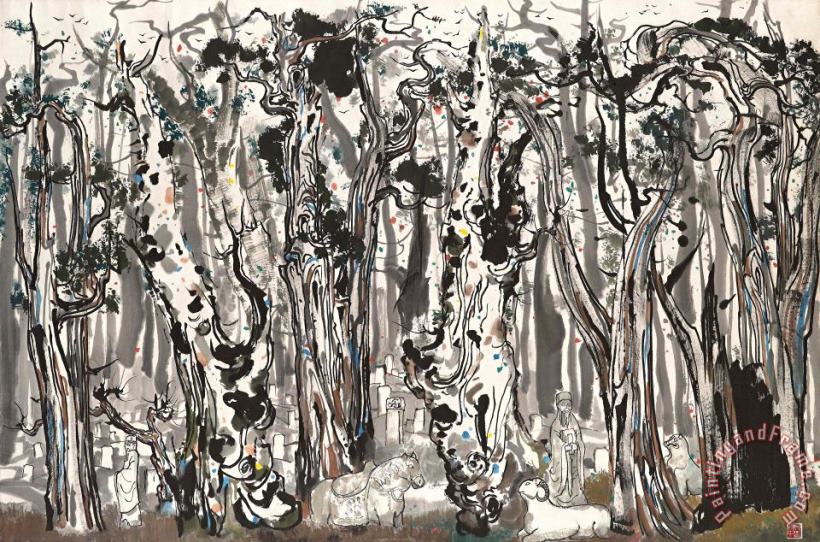 Confucian Forest painting - Wu Guanzhong Confucian Forest Art Print