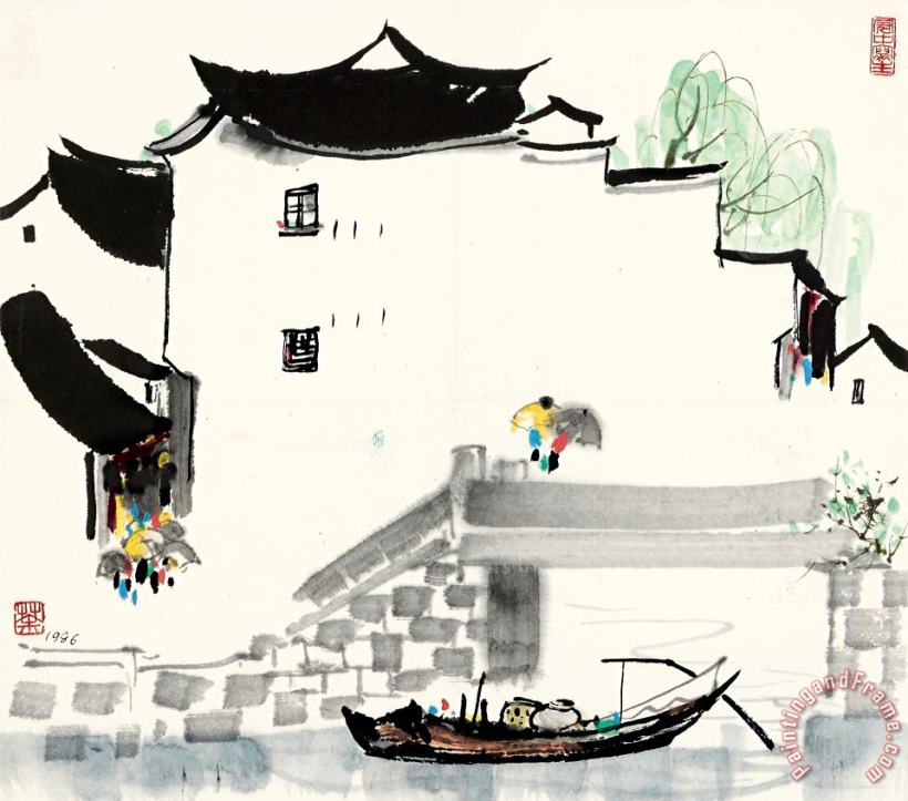 Wu Guanzhong Drizzle in The River Town, 1986 Art Painting