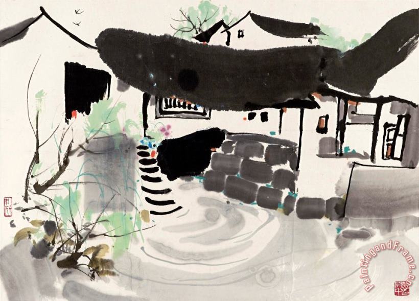 Families by River painting - Wu Guanzhong Families by River Art Print