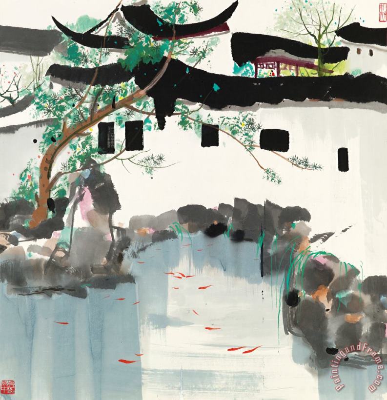 Wu Guanzhong Fishes in The Suzhou Garden Art Painting