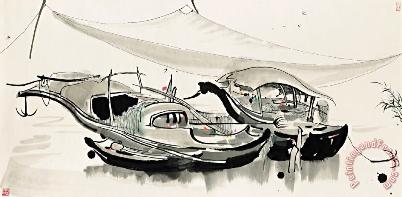Wu Guanzhong Fishing Boats Art Print