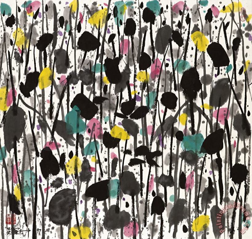 Grass And Flowers, 1997 painting - Wu Guanzhong Grass And Flowers, 1997 Art Print