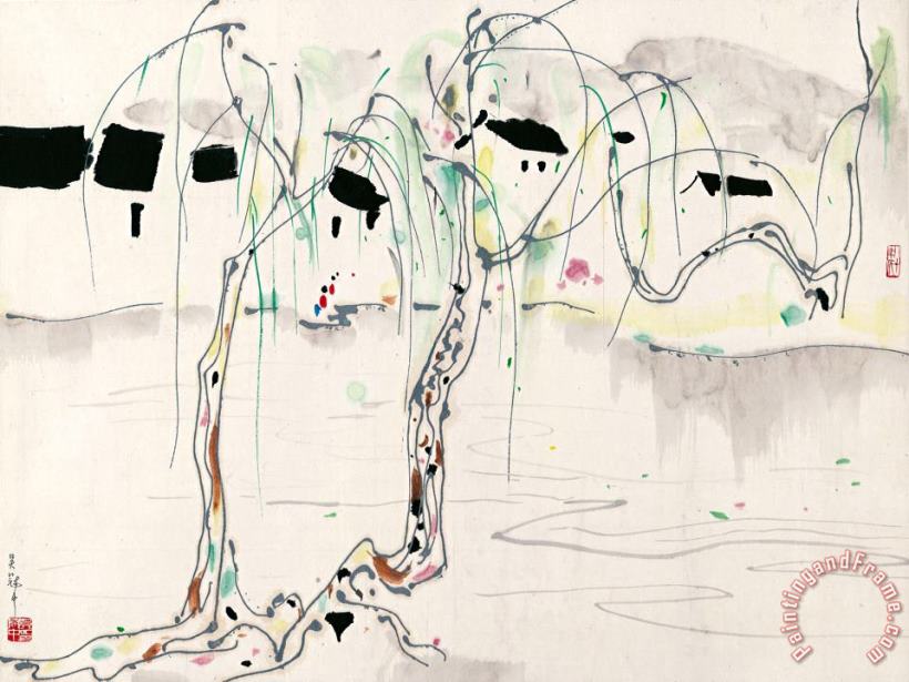 Wu Guanzhong House And Willow Tree Art Print