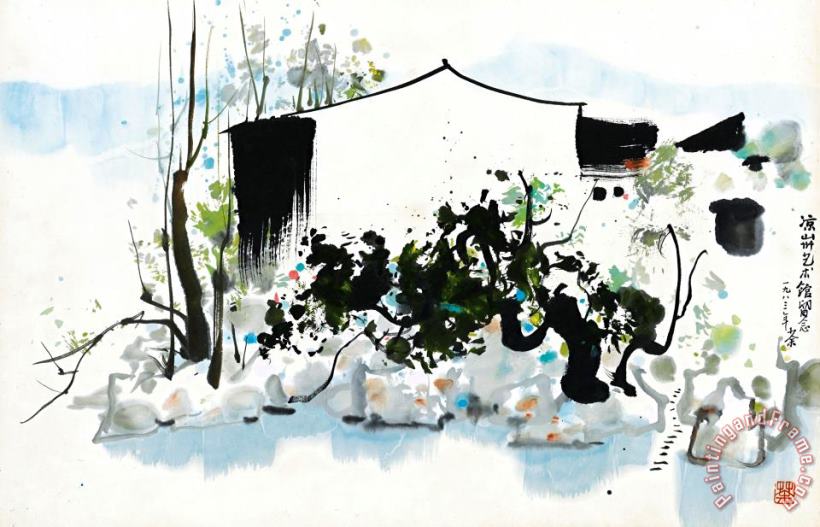 Wu Guanzhong House by a Pond, 1983 Art Print