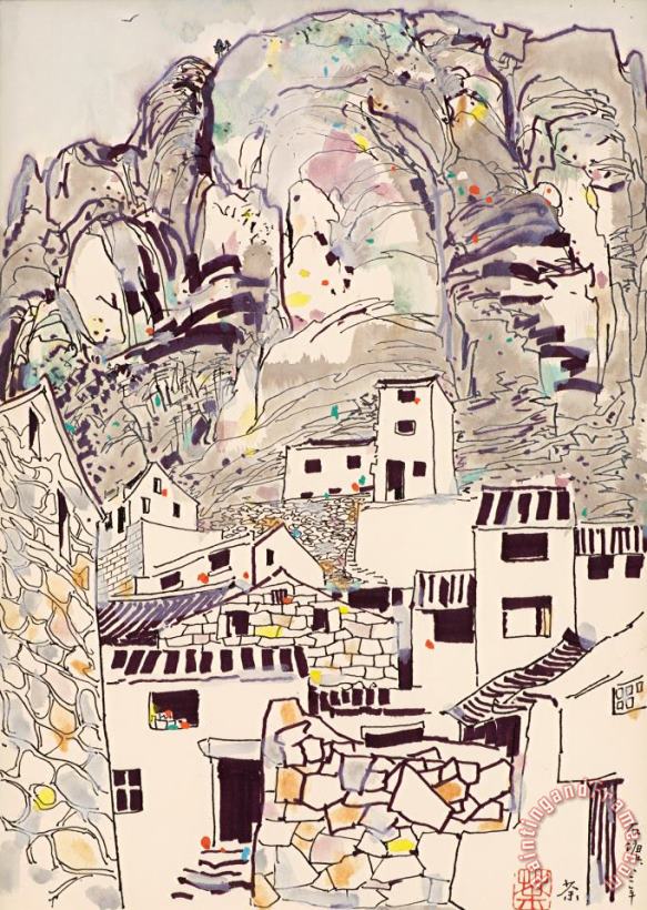 Wu Guanzhong Households at The Foot of The Shitang Mountain Art Painting